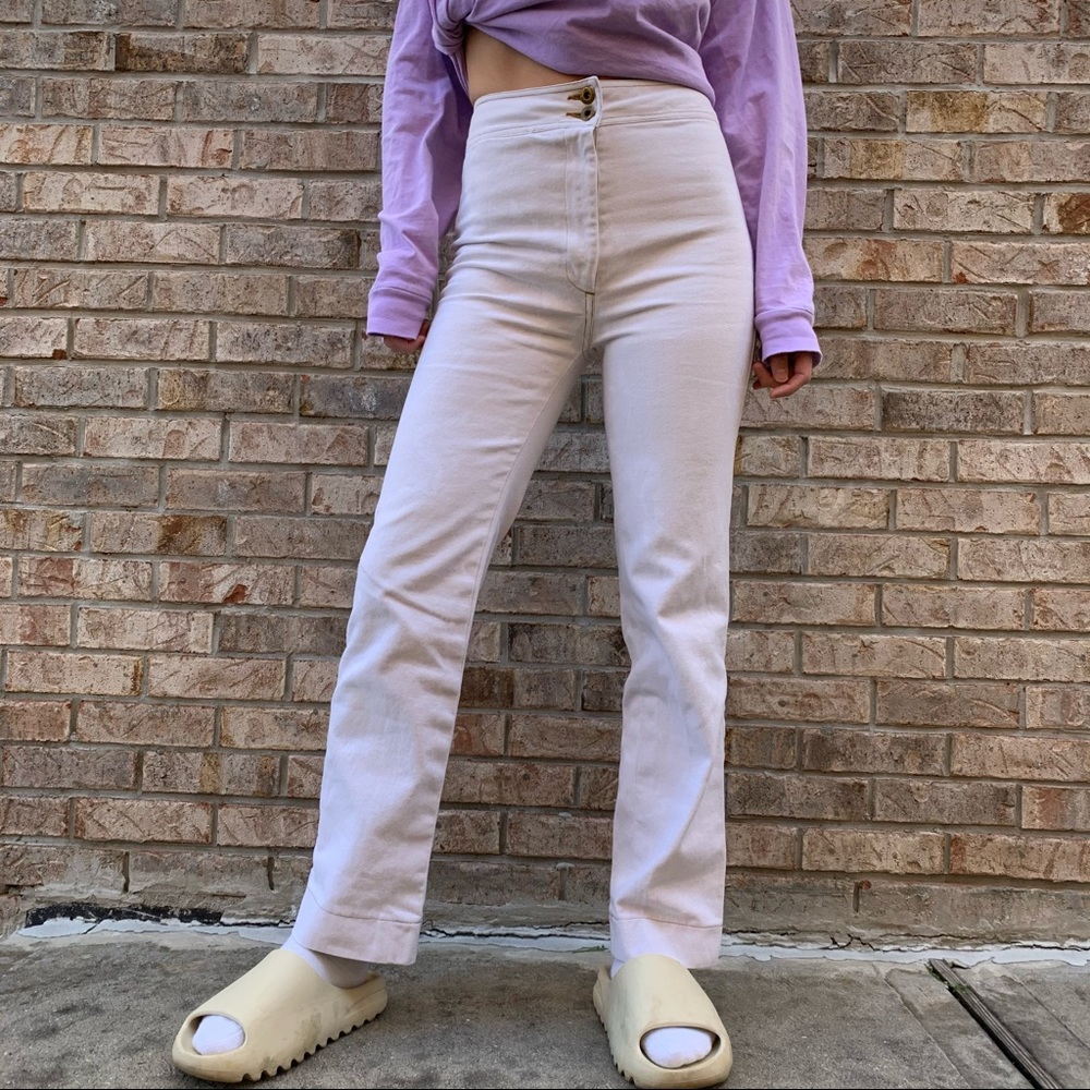 No. 6 Mabel High Waisted Cream Denim Marble Effect